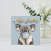 Invitation Koala soufflant un chewing-gum bleu (Debout devant)