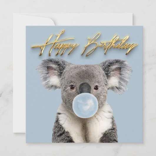 Invitation Koala soufflant un chewing-gum bleu (Devant)