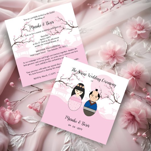 Invitation Kokeshi Couple Japanese Inspired Themed