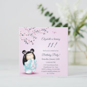 Invitation Kokeshi Doll Cherry Blossoms Fille Anniversaire (Debout devant)