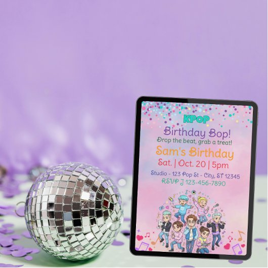 Invitation KPOP Birthday Bop, Colorful Boy Band
