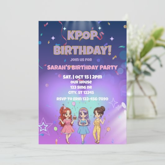 Invitation KPOP Birthday, Color the back! (Debout devant)