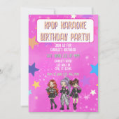 Invitation KPOP Karaoke Birthday, pink stars (Devant)
