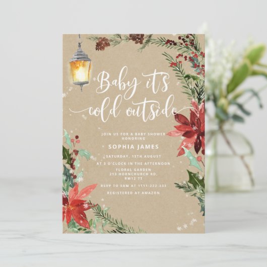 Invitation Kraft a l'air À feuillage persistant Baby il fait  (Debout devant)