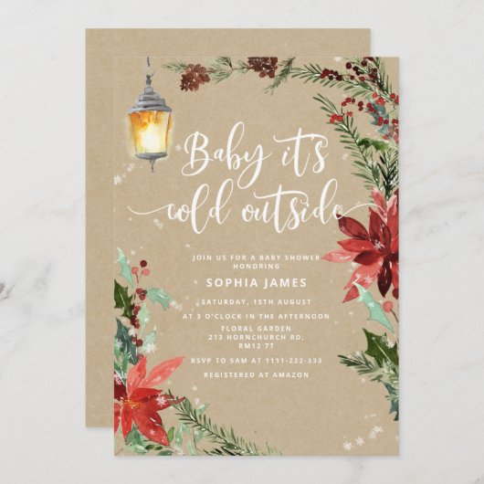 Invitation Kraft a l'air À feuillage persistant Baby il fait (Devant / Derrière)