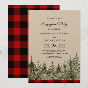 Invitation Kraft aquarelle pins & carreaux rouge de Buffalo