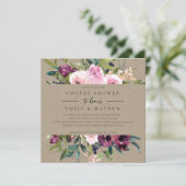 INVITATION KRAFT BLUSH BURGUNDY FLORAL BUNCH DOUCHE COUPLE (Debout devant)