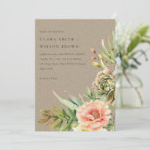 INVITATION KRAFT BLUSH DESERT SUCCULENT CACTI FOLIAGE MARIAGE (Debout devant)