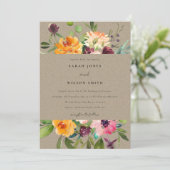 INVITATION KRAFT BLUSH JAUNE ORANGE MARIAGE FLORAL BUNCH (Debout devant)