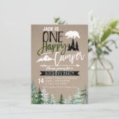 Invitation Kraft Camper 1er Anniversaire Forêt Fête de Campin (Debout devant)