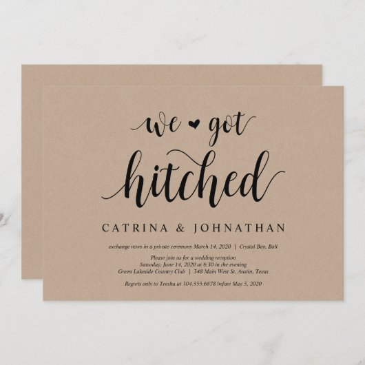 Invitation Kraft de ferme rustique, écriture noire, mariage e (Devant / Derrière)