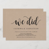 Invitation Kraft de ferme rustique, écriture noire, Mariage e (Devant / Derrière)