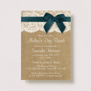 Invitation Kraft, dentelle et bouw Turquoise Fête des Mères B