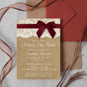 Invitation Kraft, dentelle et roux Bow Fête des Mères Brunch