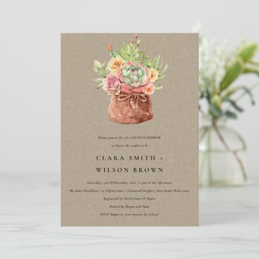 INVITATION KRAFT DESERT SUCCULENT CACTI FOLIAGE COUPLE DOUCHE (Debout devant)