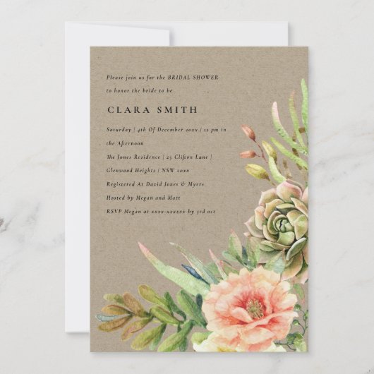 INVITATION KRAFT DESERT SUCCULENT CACTI FOLIAGE FÊTE DES MARI (Devant)