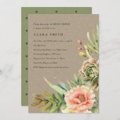 INVITATION KRAFT DESERT SUCCULENT CACTI FOLIAGE FÊTE DES MARI (Devant / Derrière)