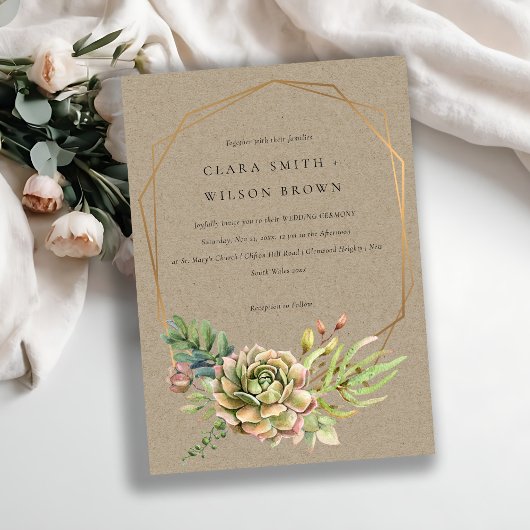 INVITATION KRAFT DESERT SUCCULENT CACTI FOLIAGE FRAME MARIAGE