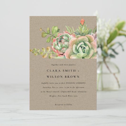 INVITATION KRAFT DESERT SUCCULENT CACTI FOLIAGE MARIAGE BUNCH (Debout devant)