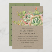 INVITATION KRAFT DESERT SUCCULENT CACTI FOLIAGE MARIAGE BUNCH (Devant / Derrière)