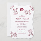 Invitation Kraft Et Plum Rouge Fleurissent Mariage Asiatique (Devant)