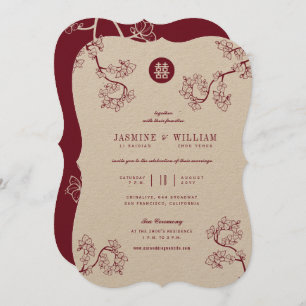 Invitation Kraft Et Plum Rouge Fleurissent Mariage Asiatique
