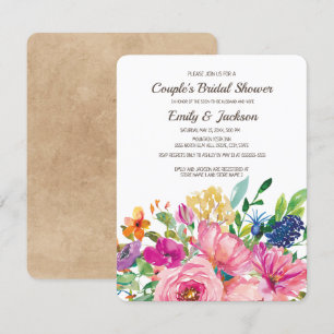 Invitation Kraft Floral Coloré Couple Mariage Shower