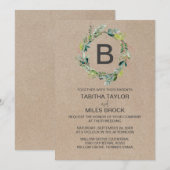 Invitation Kraft Foliage Monogramme Mariage de couronne (Devant / Derrière)