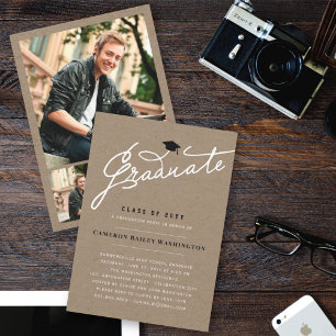 Invitation Kraft Graduate écriture manuscrite Script Photo Gr