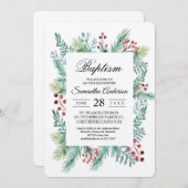 Invitation Kraft Hiver Feuilles Cadre vert (Devant / Derrière)