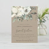 INVITATION KRAFT IVORY BUNCH FLORAL BLANC SWEET 16 ANNIVERSAI (Debout devant)