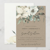 INVITATION KRAFT IVORY BUNCH FLORAL BLANC SWEET 16 ANNIVERSAI (Devant / Derrière)