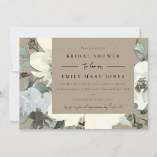 INVITATION KRAFT IVORY WHTE FLORAL WATERCOLOR FÊTE DES MARIÉE