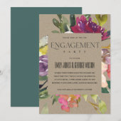 INVITATION KRAFT JAUNE BLUSH BURGUNDY FIANÇAILLES FLORAL (Devant / Derrière)