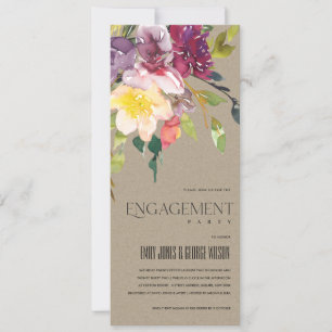 INVITATION KRAFT JAUNE BLUSH BURGUNDY FIANÇAILLES FLORAL