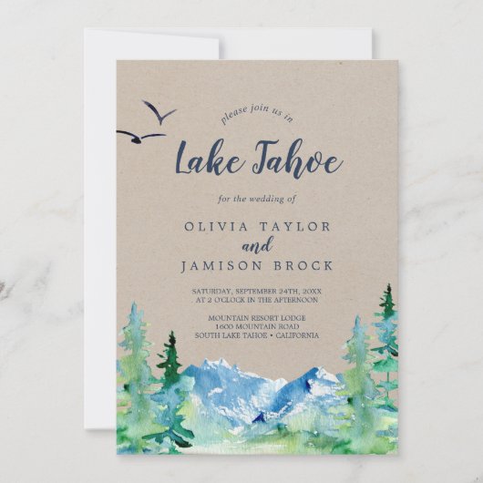 Invitation Kraft Lake Tahoe Mountain Destination Mariage (Devant)