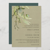 INVITATION KRAFT LEAFEN GREEN FOLIAGE BUNCH MARIAGE DE COULEU (Devant / Derrière)