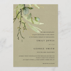 INVITATION KRAFT LEAFEN GREEN FOLIAGE BUNCH MARIAGE DE COULEU
