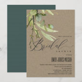 INVITATION KRAFT LEAFEN GREEN FOLIAGE FÊTE DES MARIÉES EN COU (Devant / Derrière)