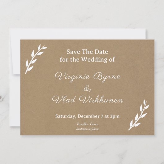 Invitation Kraft & Mariage Rustique Enregistrer La Date (Devant)