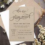 Invitation Kraft Modern Rustic Nous Nous Marions Mariage<br><div class="desc">Elégant Faire-part de mariage Kraft avec gracieuse calligraphie moderne manuscrite "Nous nous marions" phrase. Détails mariages encadrés par un cadre linéaire élégant. Contemporain propre, élégant rustique et romantique caractère. Le même design d'invitation avec un beau monogramme circulaire avec les noms complets du couple sur le dos est également disponible. Une...</div>