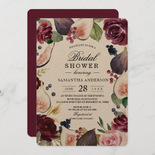 Invitation Kraft Moody & Rustic Burgundy Figs & Fleurs Cadre