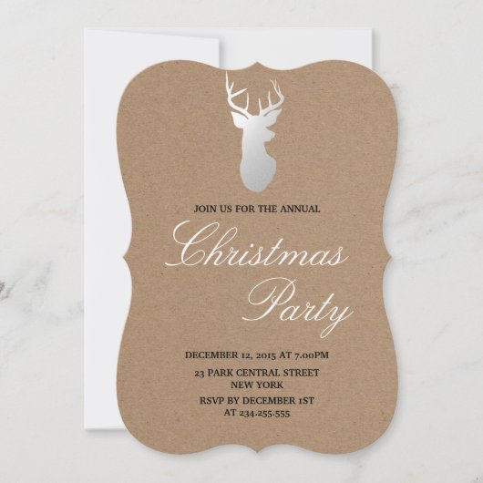 Invitation Kraft Papier Argent Antler Russe Noël Party (Devant)