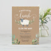 Invitation Kraft Papier doux Petit agneau vert Baby shower (Debout devant)