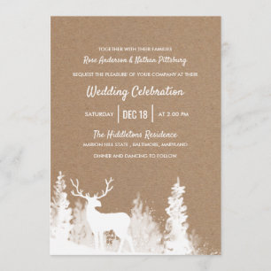 Invitation Kraft Papier Rustique Reindeer Mariage de Noël