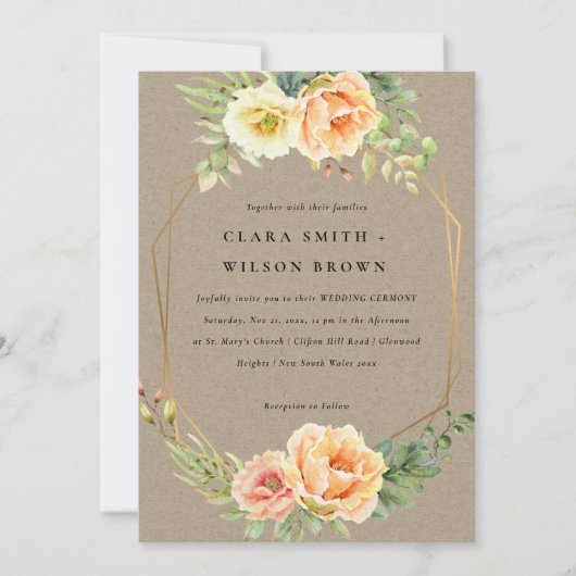 INVITATION KRAFT PEACH DESERT SUCCULENT CACTI FOLIAGE MARIAGE (Devant)