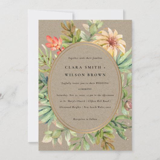 INVITATION KRAFT PEACH DESERT SUCCULENT CACTI FOLIAGE MARIAGE (Devant)
