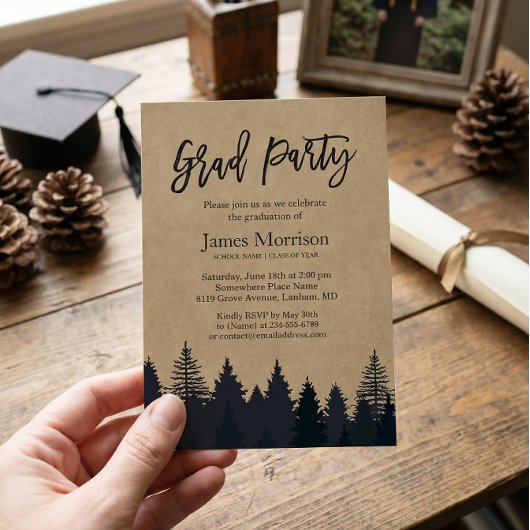 Invitation Kraft Pine Tree Forest Graduate Graduate Party