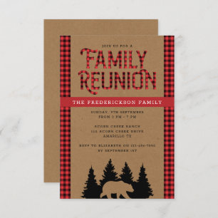 Invitation Kraft Plaid Bear Rustique Reunion familiale