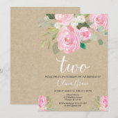 Invitation Kraft rose pâle, 2e anniversaire de naissance de l (Devant / Derrière)